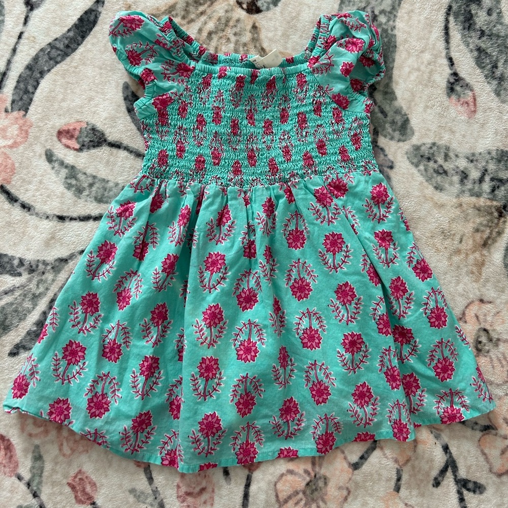 Crewcuts Floral Smocked 3T Dress - Teal and Pink